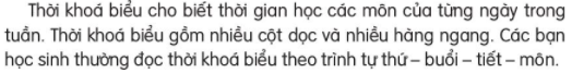 Giải Tiếng Việt lớp 2 Tập 1 Bài 10: Thời khóa biểu – Kết nối tri thức (ảnh 1)